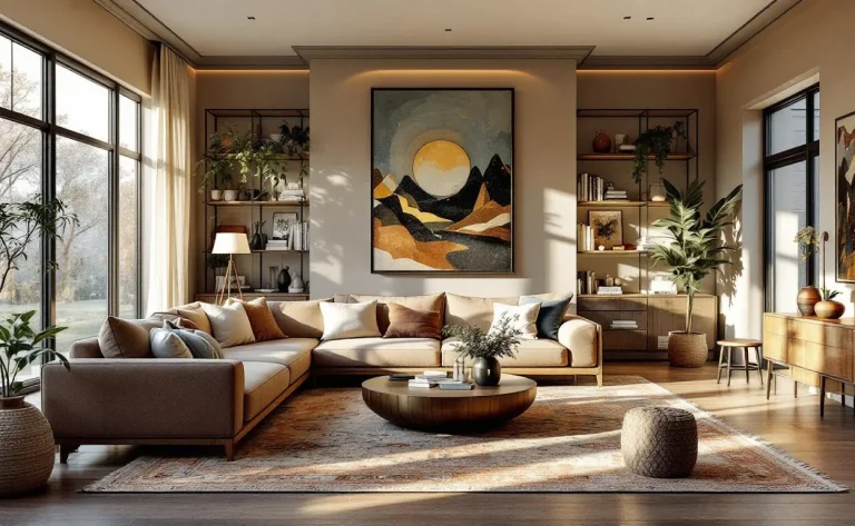 Un salon lumineux mêlant différents styles de mobilier et de décoration.