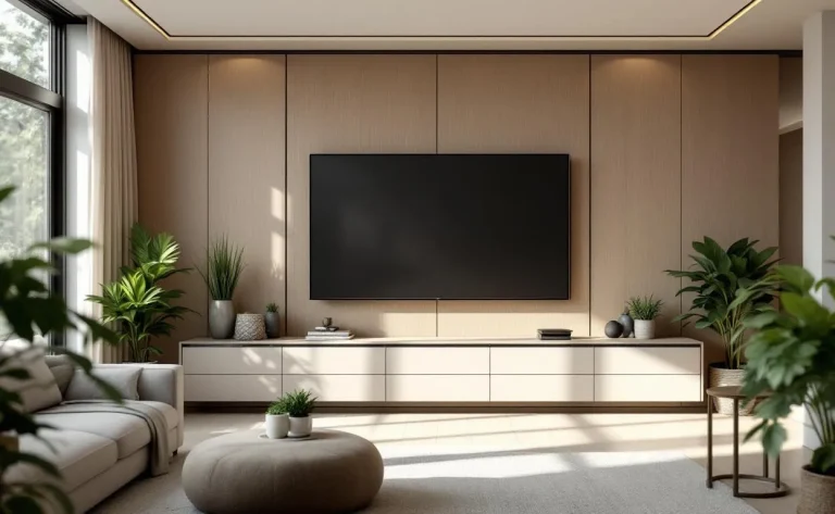 Salon élégant avec des fauteuils confortables, une table basse et une lumière tamisée.