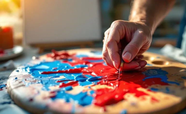 Palette de peinture avec un mélange de couleurs variées.