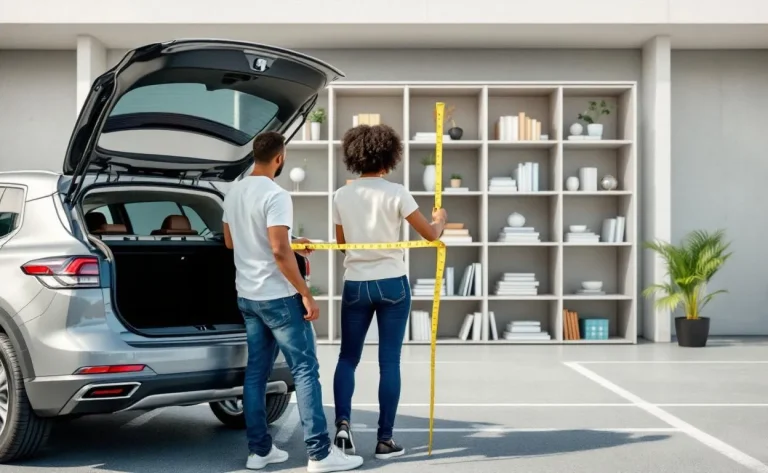 Une personne mesure une étagère en bois à l’extérieur avec un mètre ruban.