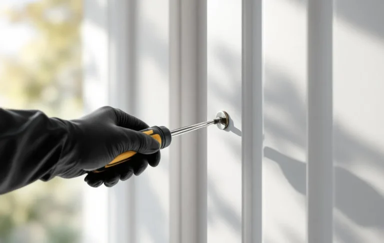 Un homme ajuste une porte à l’aide d’un tournevis.