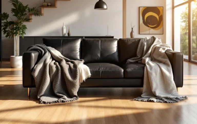 Six plaids de différentes textures et couleurs sont disposés sur un canapé.