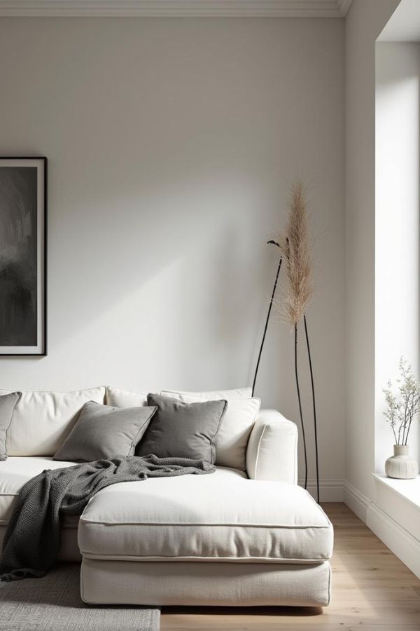 Bureau lumineux avec mur RAL 1019, mobilier blanc et détails gris