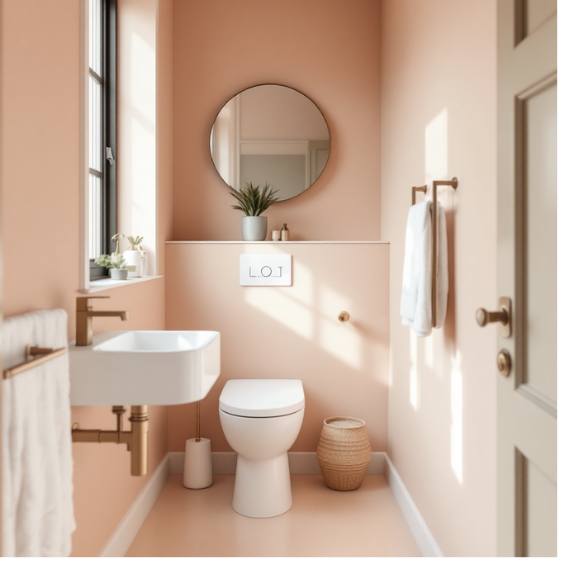 Toilettes claires rose pâle et jaune pastel avec lumière naturelle