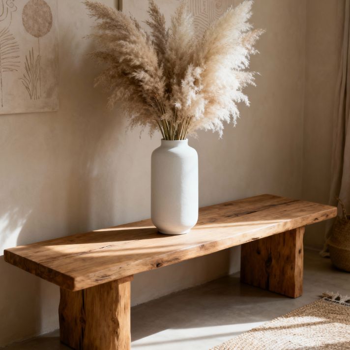 IDée déco herbe de pampa 1: Bouquet de pampa dans un vase haut sur console boho chic