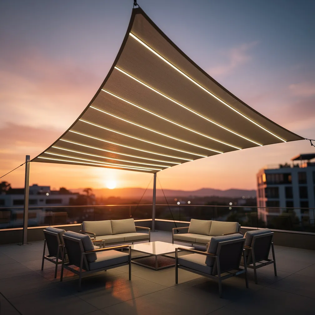 Voile d ombrage lumineuse sur une terrasse