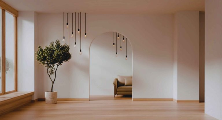 Intérieur minimaliste moderne avec éclairage naturel et décoration épurée