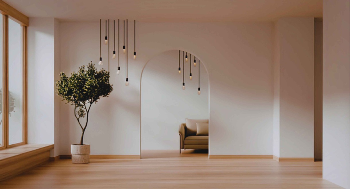 Intérieur minimaliste moderne avec éclairage naturel et décoration épurée