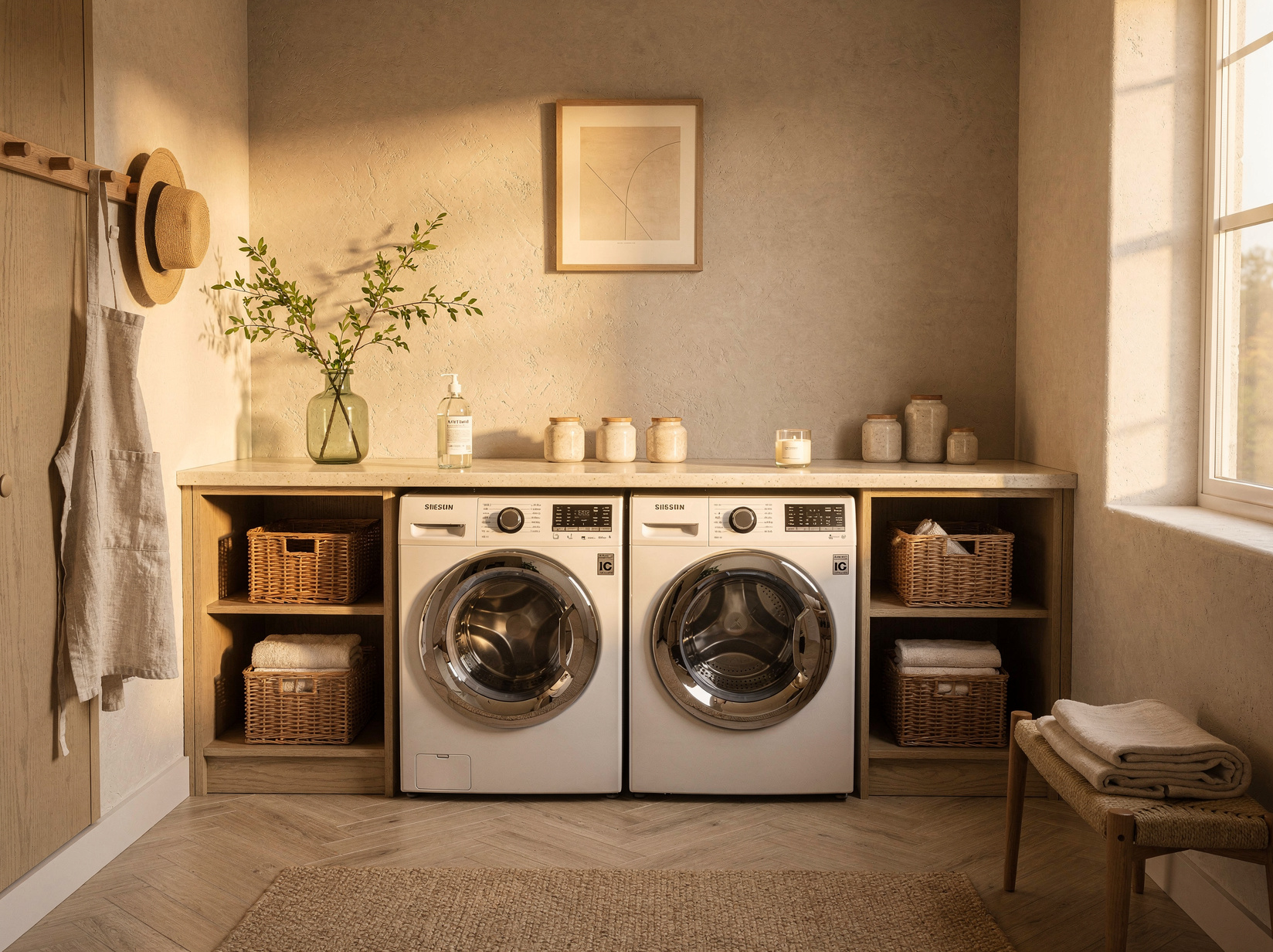 Buanderie déco aux teintes douces et détails soignés