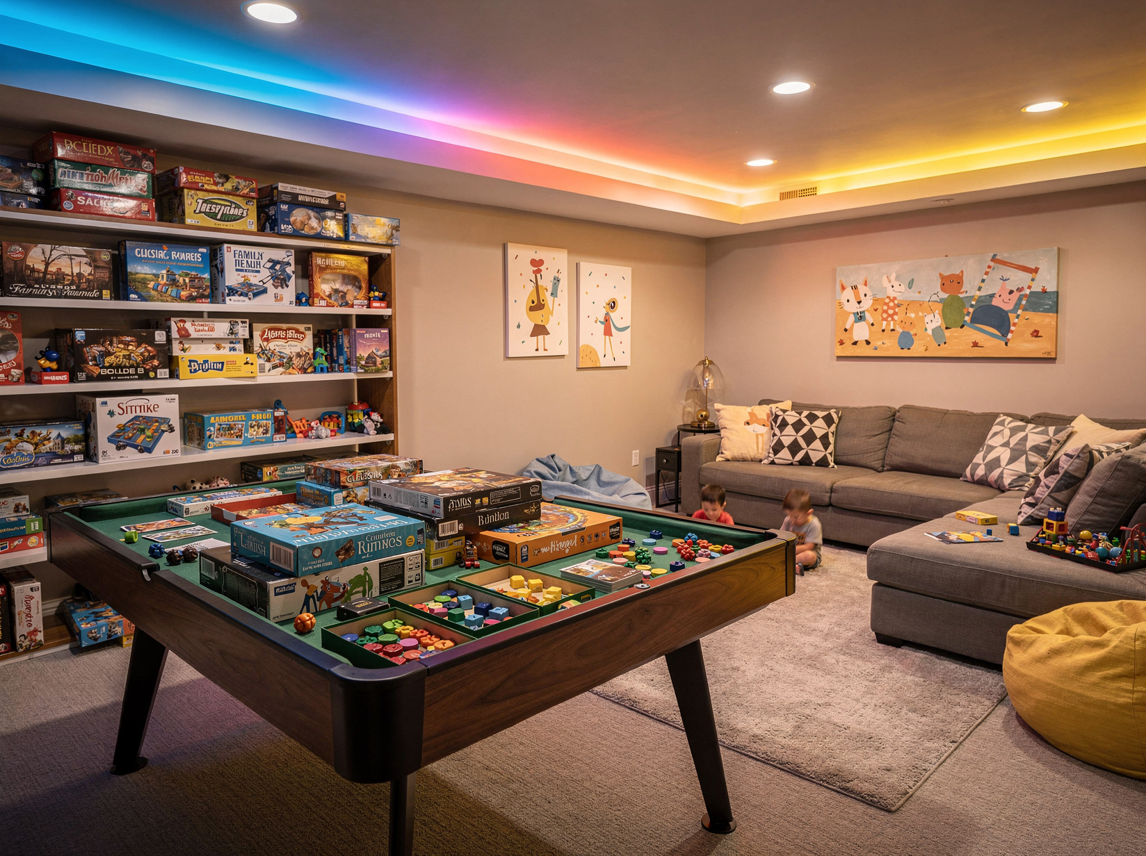 Cave aménagée en salle de jeux pour petits et grands