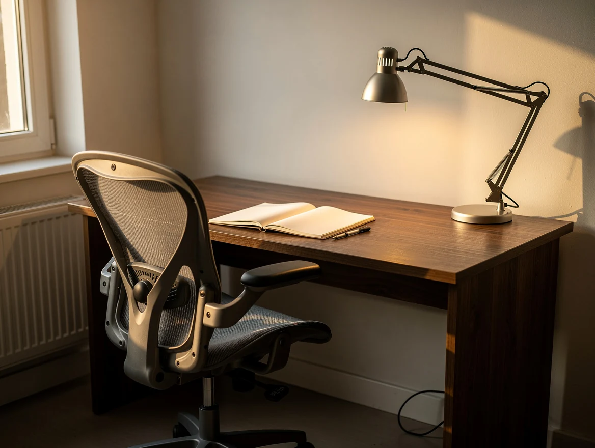 Coin bureau d'adolescent avec plateau profond, lampe articulee orientable et chaise reglable en hauteur